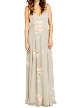 Show Me Your Mumu Jenn Maxi Dress in the "Lily Showers" floral print, wedding